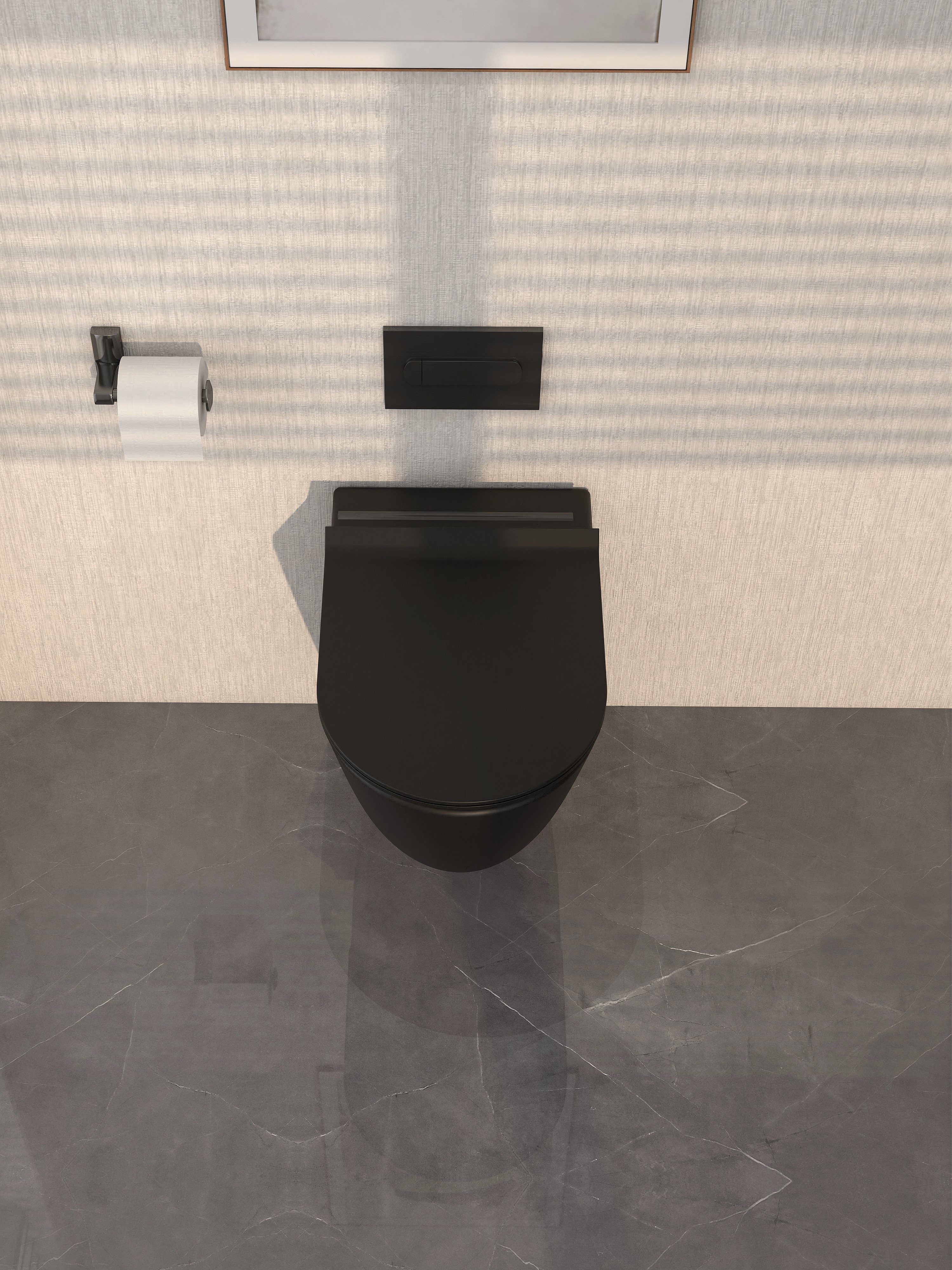MEJE Cuvette de WC suspendue en céramique à double chasse avec siège à fermeture douce, noir mat