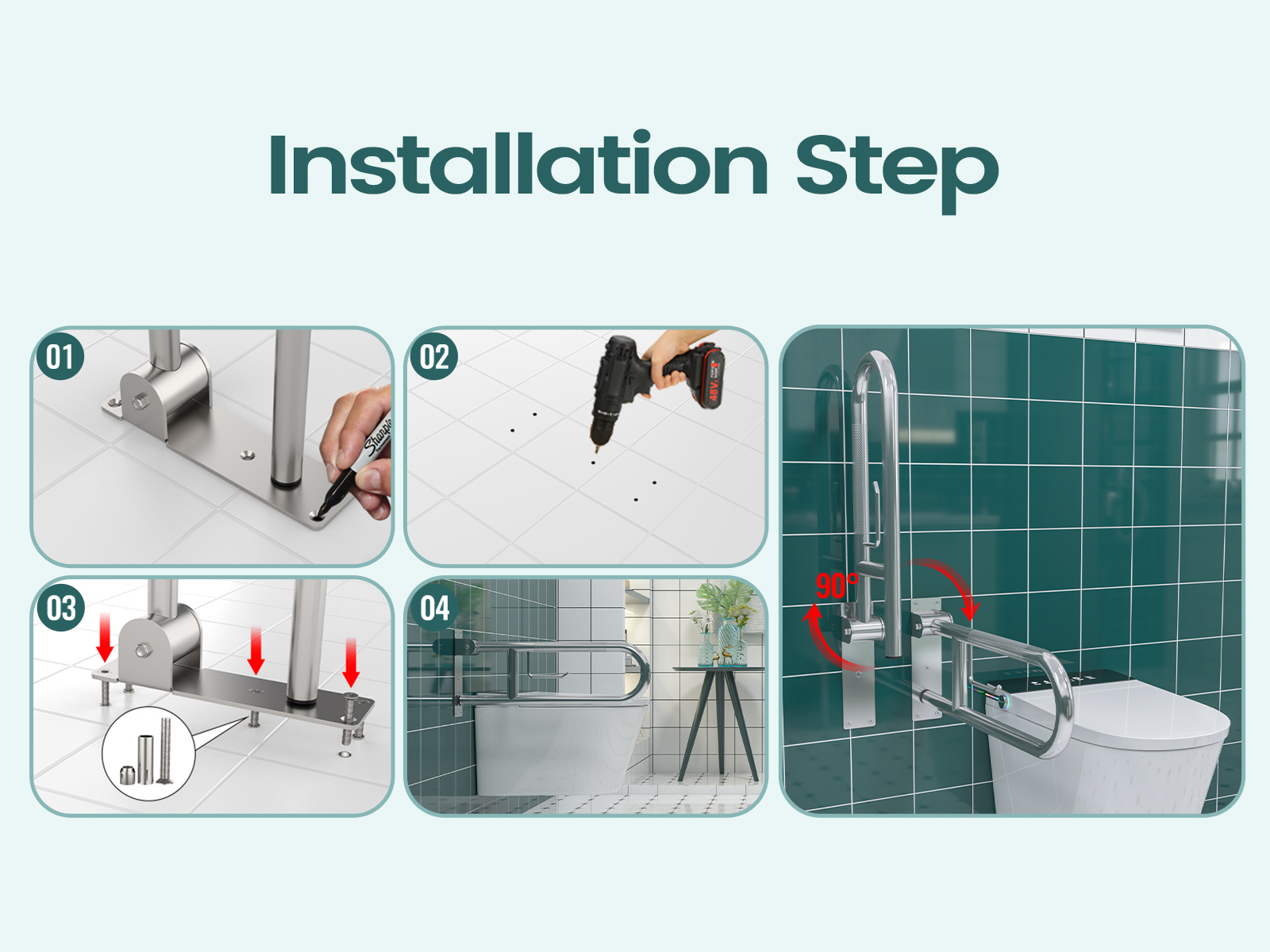 MEJE 24 Inch Toilet Safety Rails,Stainless Steel U Shaped Anti-Slip Support Rail