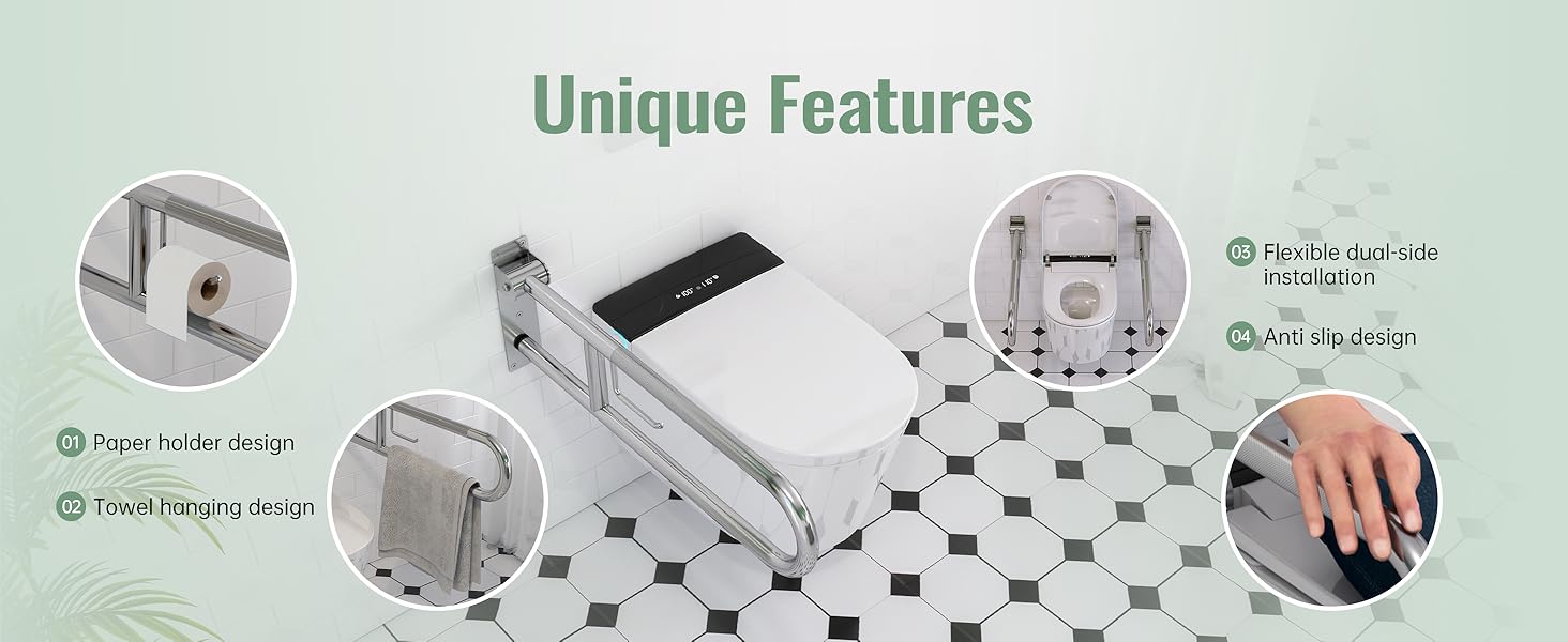 Anti-slip toilet handrails