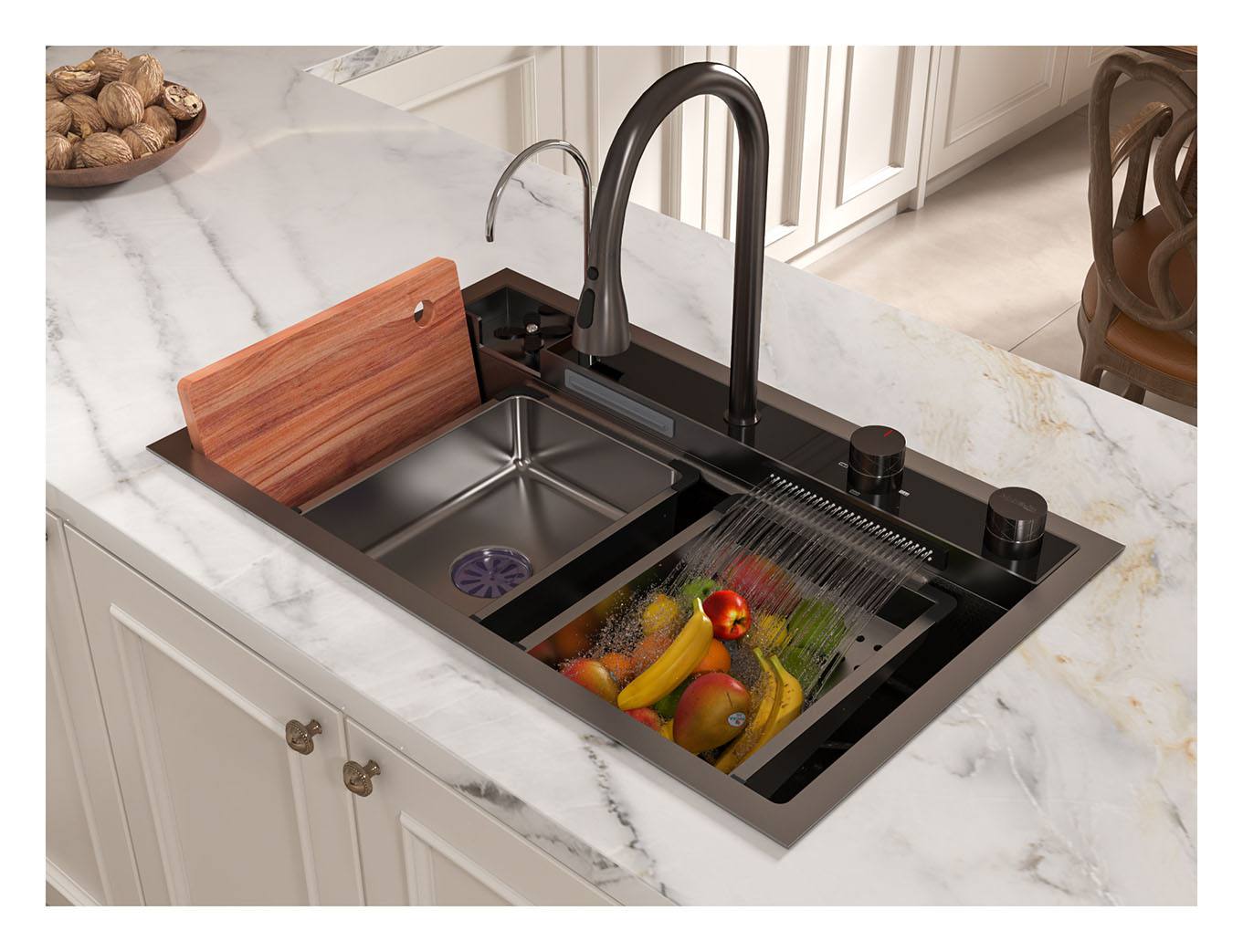 MEJE 80x50cm Stainless Steel Waterfall Sink, Wash Basket