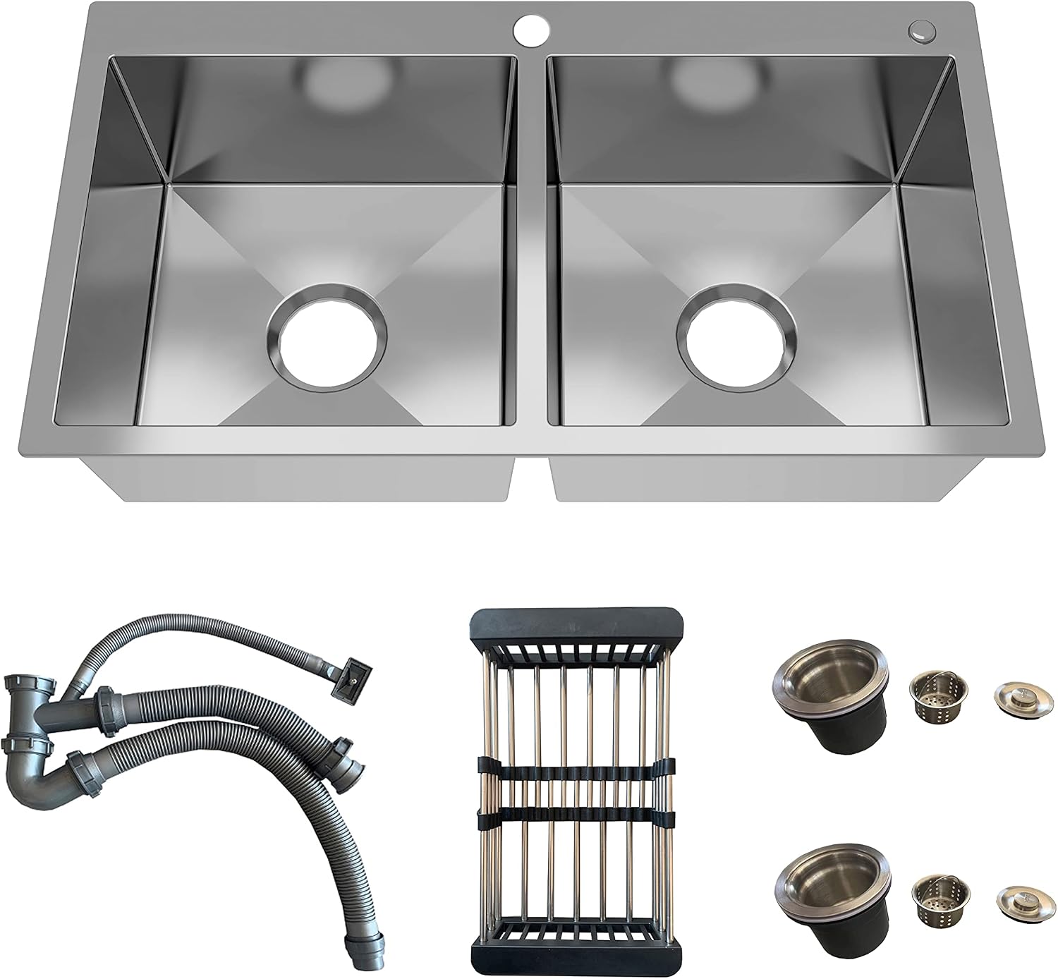 MEJE 31.5-Inch 304 Stainless Steel Kitchen Sink, 50/50 Double Bowl Kitchen Sink