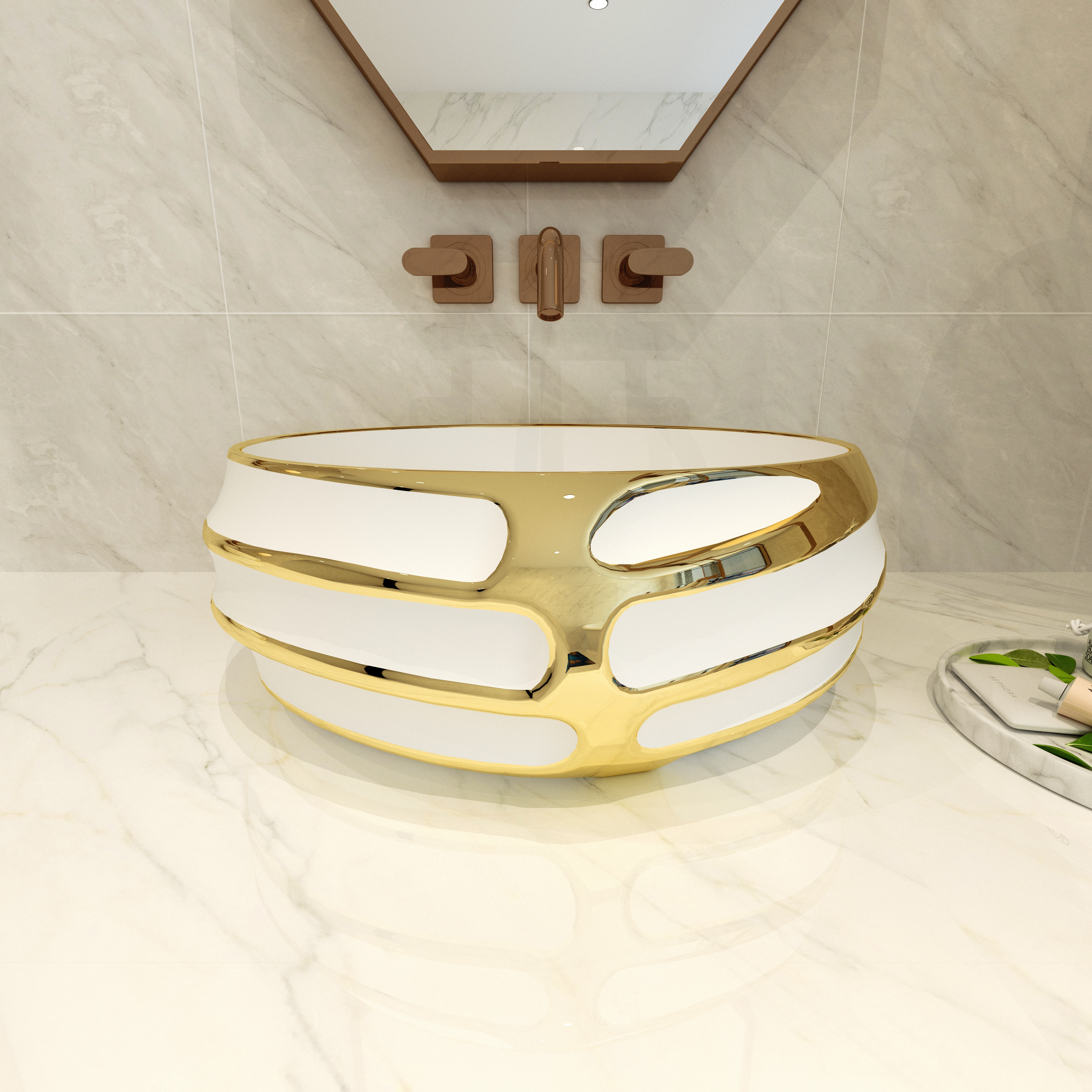 MEJE 18 Inch Above Counter Art Basin Oval Embossed Pattern With Gold Trim Design, Countertop Bathroom Vessel Sink, Porcelain Ceramic Vanity Sink (Include pop up drain)