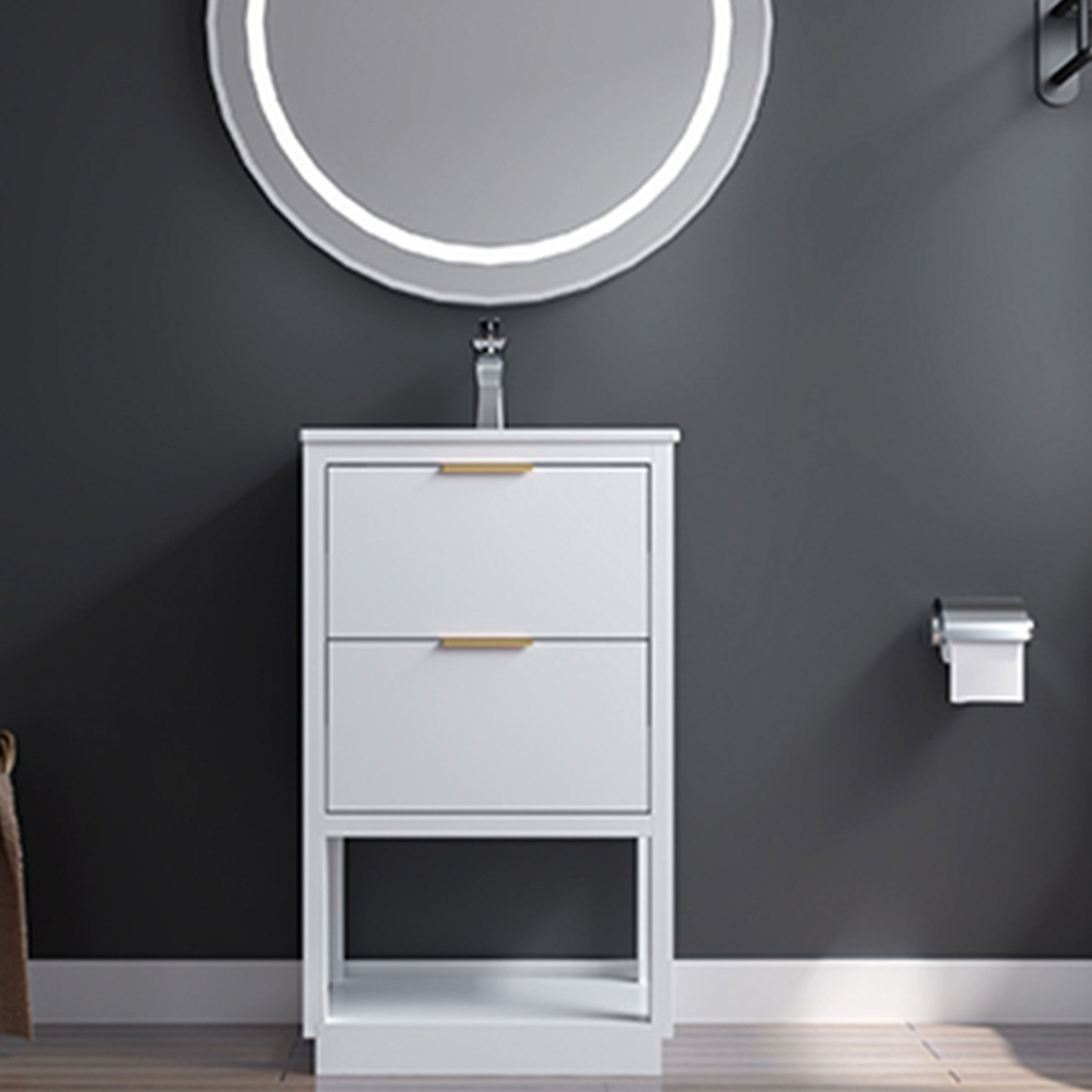 MEJE #S05B – 20 inch Single Sink Bathroom Vanity Set with Ceramic Undermount Vessel Sink for Small Space, Modern Storage Cabinet Set, White