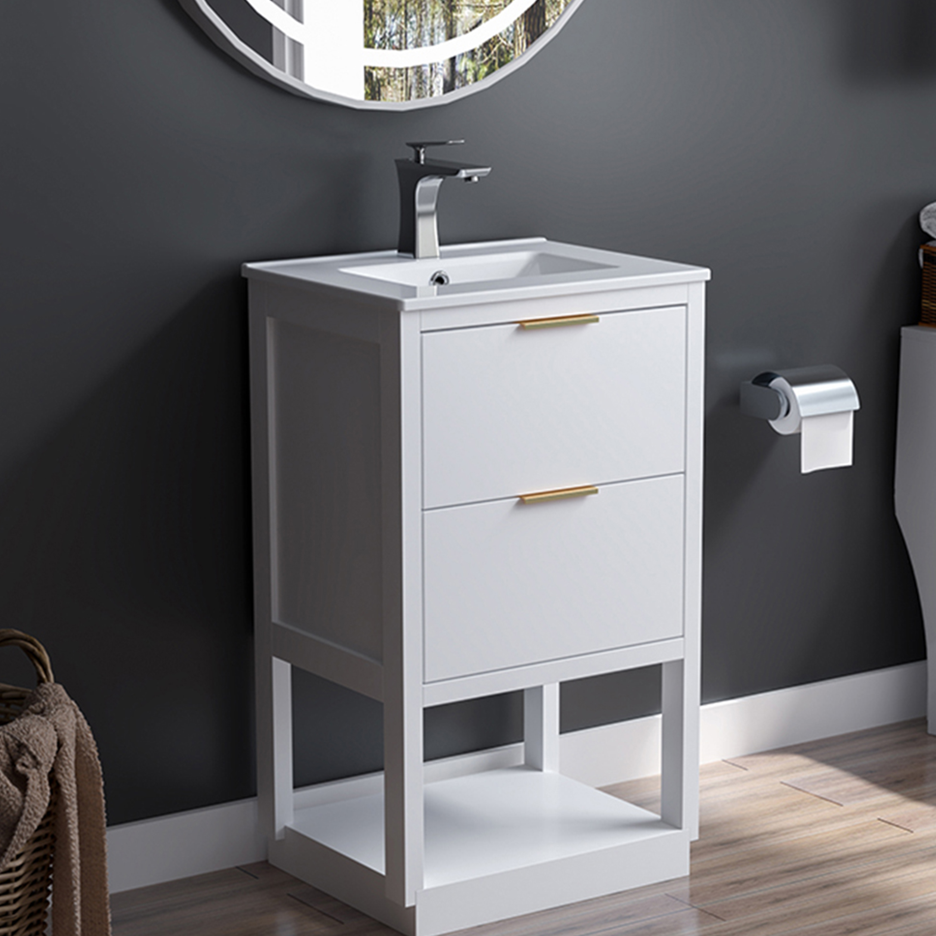 MEJE #S05B – 20 inch Single Sink Bathroom Vanity Set with Ceramic Undermount Vessel Sink for Small Space, Modern Storage Cabinet Set, White