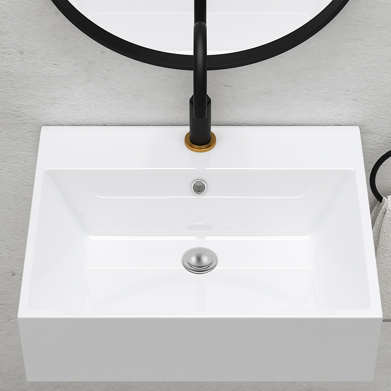 MEJE 21×16.5-Inch White Bathroom Vessel Sink,Rectangular Above Counter Sink, Porcelain Ceramic Wall Hang Sink, Art Basin,Wash Basin for Lavatory Vanity Cabinet