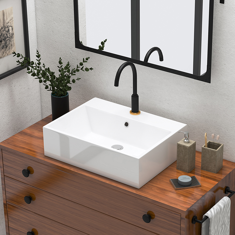 MEJE 21×16.5-Inch White Bathroom Vessel Sink,Rectangular Above Counter Sink, Porcelain Ceramic Wall Hang Sink, Art Basin,Wash Basin for Lavatory Vanity Cabinet