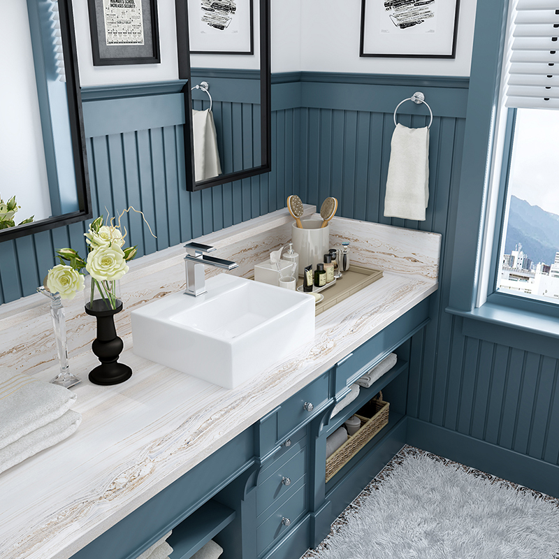 MEJE 14-Inch Bathroom Above Counter Vessel Sink,Ceramic White Rectangle Art Basin,Wash Basin for Small Bathroom