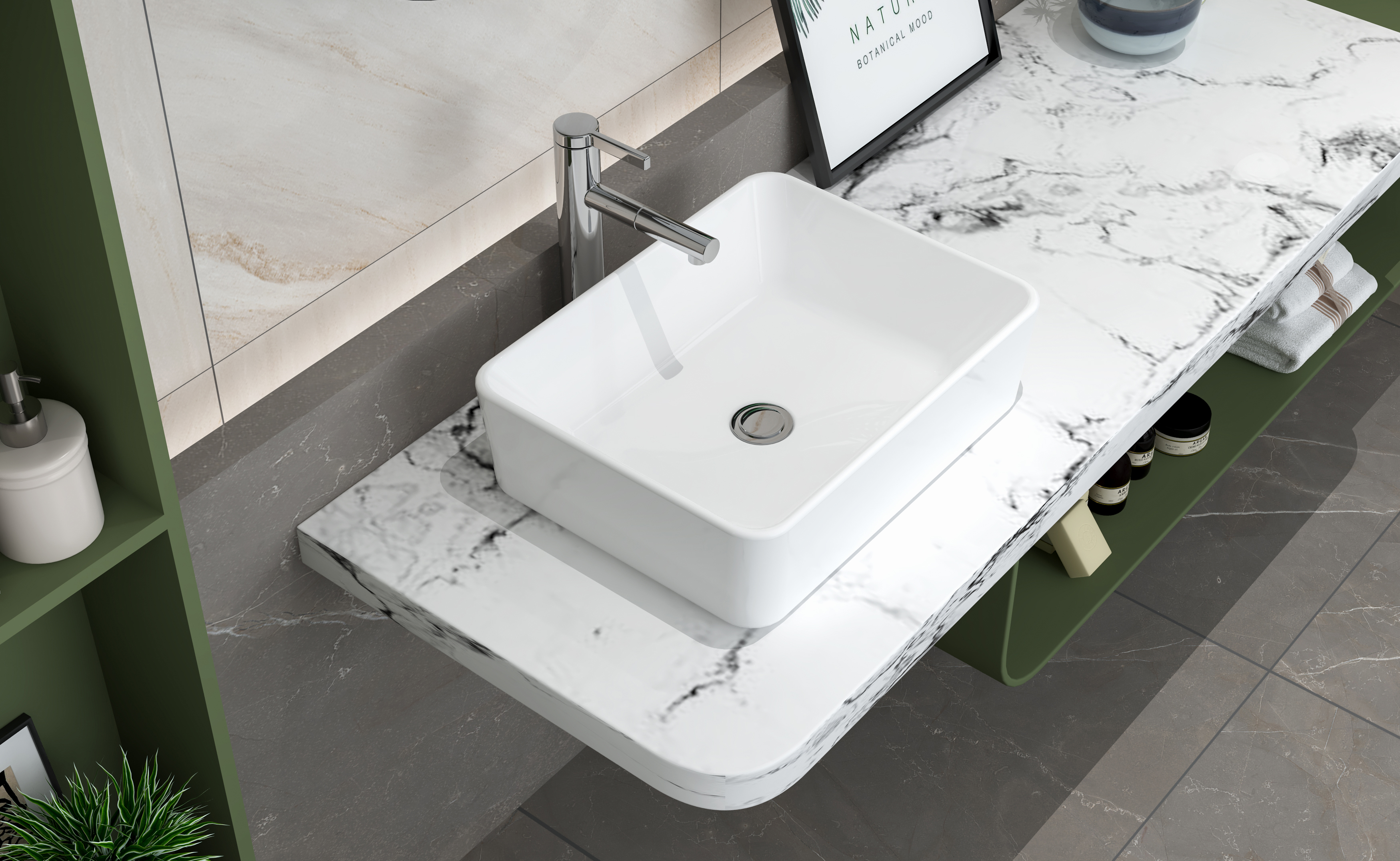 MEJE 19×15-Inch Bathroom Vessel Sink,White Rectangle Above Counter Countertop Vanity Sink,Porcelain Ceramic Art Basin,Wash Basin for Lavatory Vanity Cabinet
