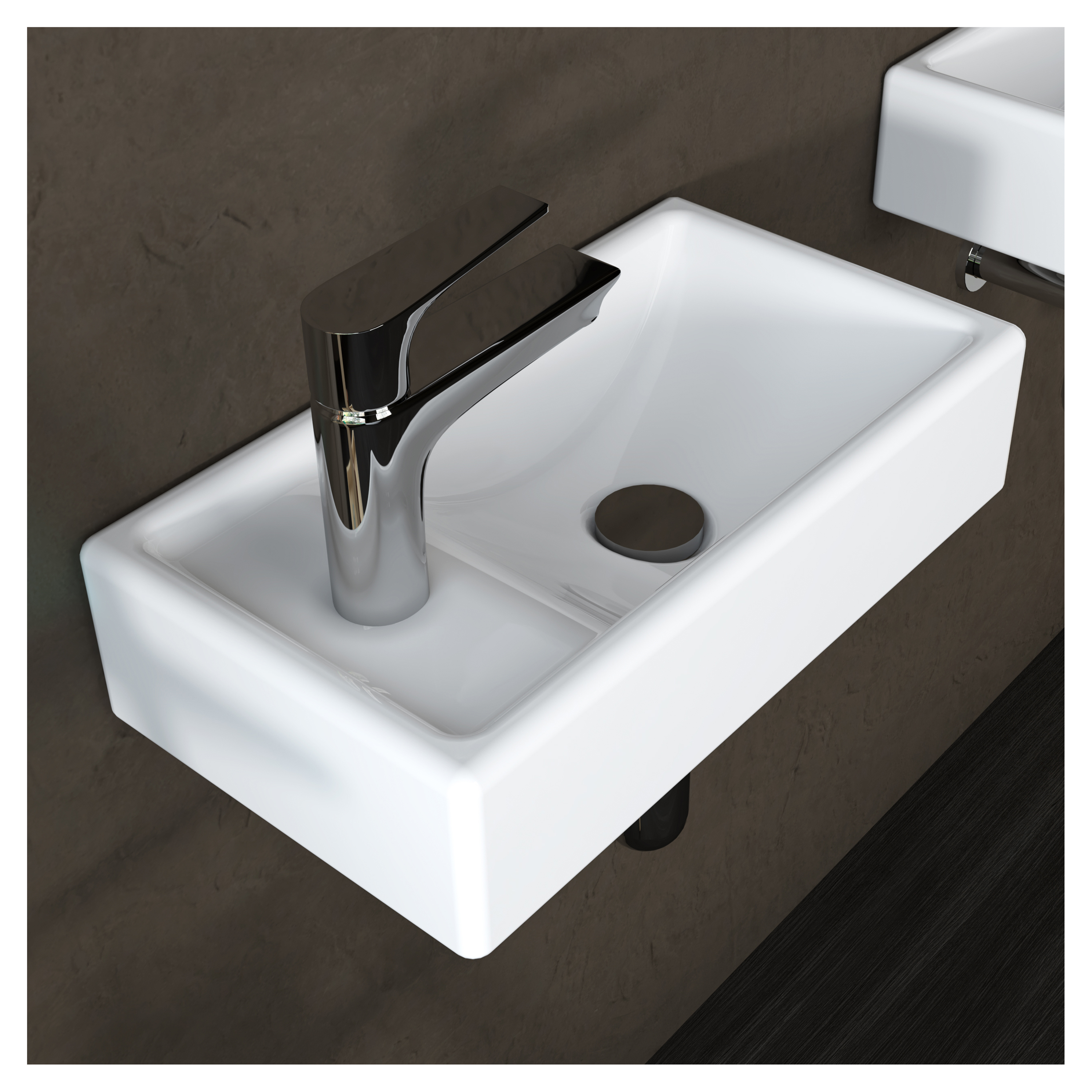 MEJE Lavabo esquinero de baño de 16 pulgadas, lavabo suspendido en la pared, lavabo de baño pequeño, lavabo rectangular de cerámica blanca (mano izquierda)
