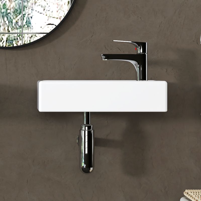 MEJE 16-Inch Bathroom Corner Wall Hung Basin Sink , Small Bathroom Sink, Ceramic White Rectangle Wash Basin (Right Hand)