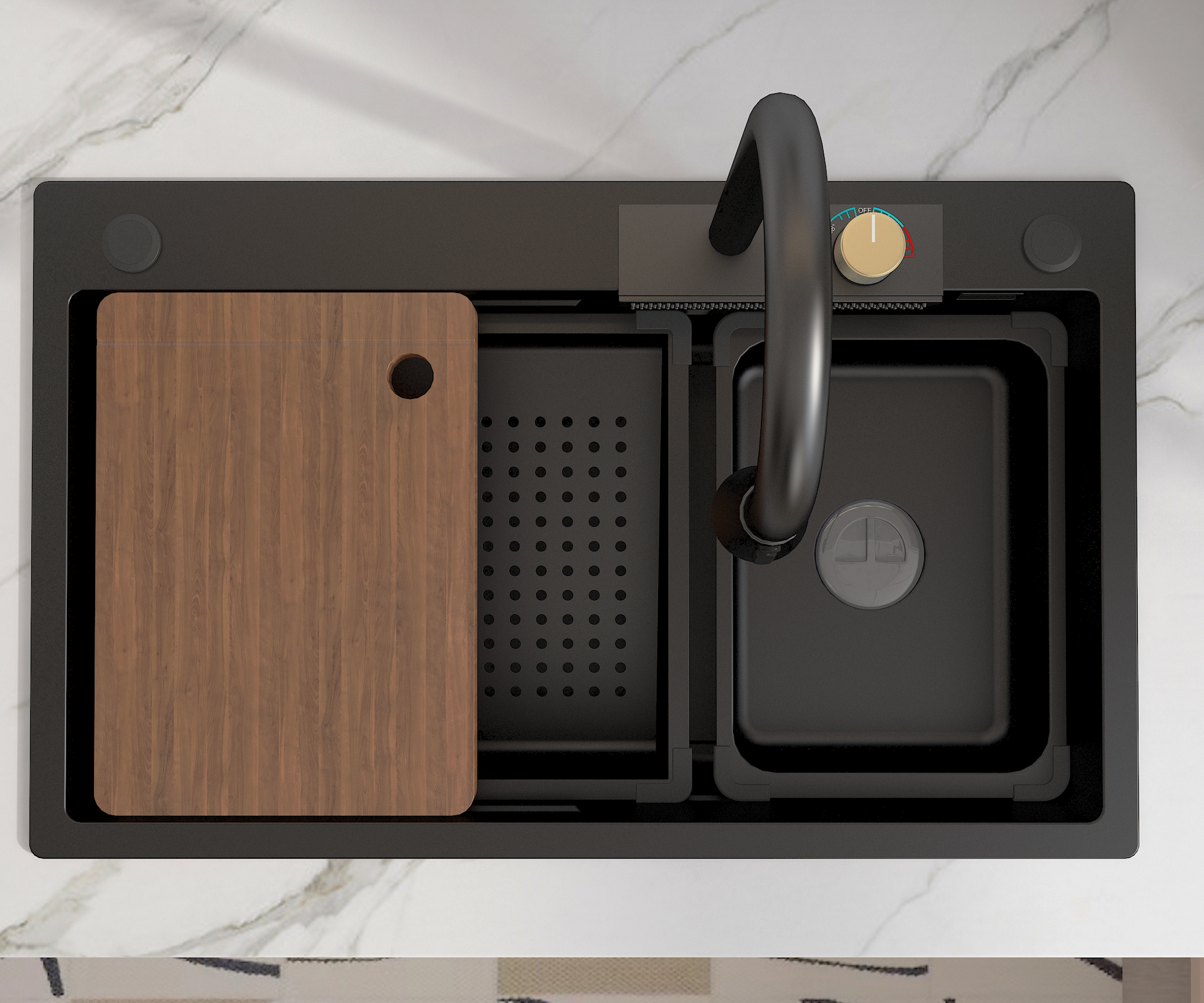 MEJE Lavello da cucina per workstation a cascata da 30×18 pollici, vasca singola in acciaio inossidabile, set di rubinetti estraibili, colore nero