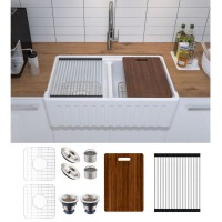 China Cheap price 33 Kitchen Sink - MEJE #KS 33×20 inch Apron-front Step Rim Workstation Farmhouse Kitchen Sink ,Ceramic Single Bowl with Cutting Board ,Grid & Strainer – White – Meje