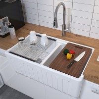 Special Price for 33 Inch Workstation Single Bowl Kitchen Sink - MEJE #KS 33×20 inch 50/50 Double Bowl , Ceramic Apron-front Step Rim Undermount Workstation Farmhouse Kitchen Sink , with Cutting Board ,Grid & Strainer – White – Meje