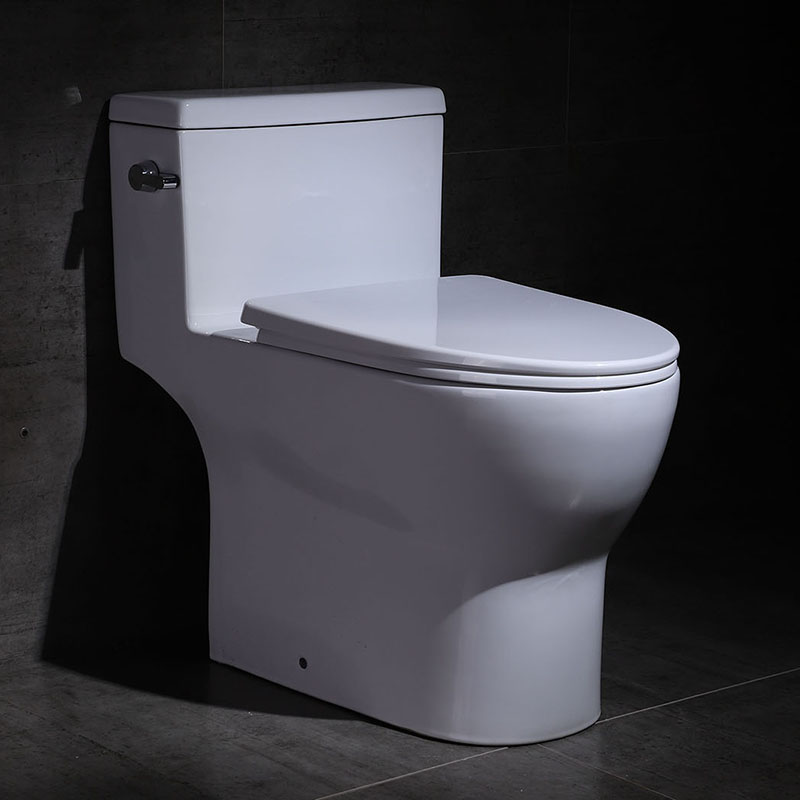 MEJE #T113 -One Piece Elongated Left Side Flush Handle Toilet with Siphonic Flushing System ,Soft Close Seat Cover , White Finish
