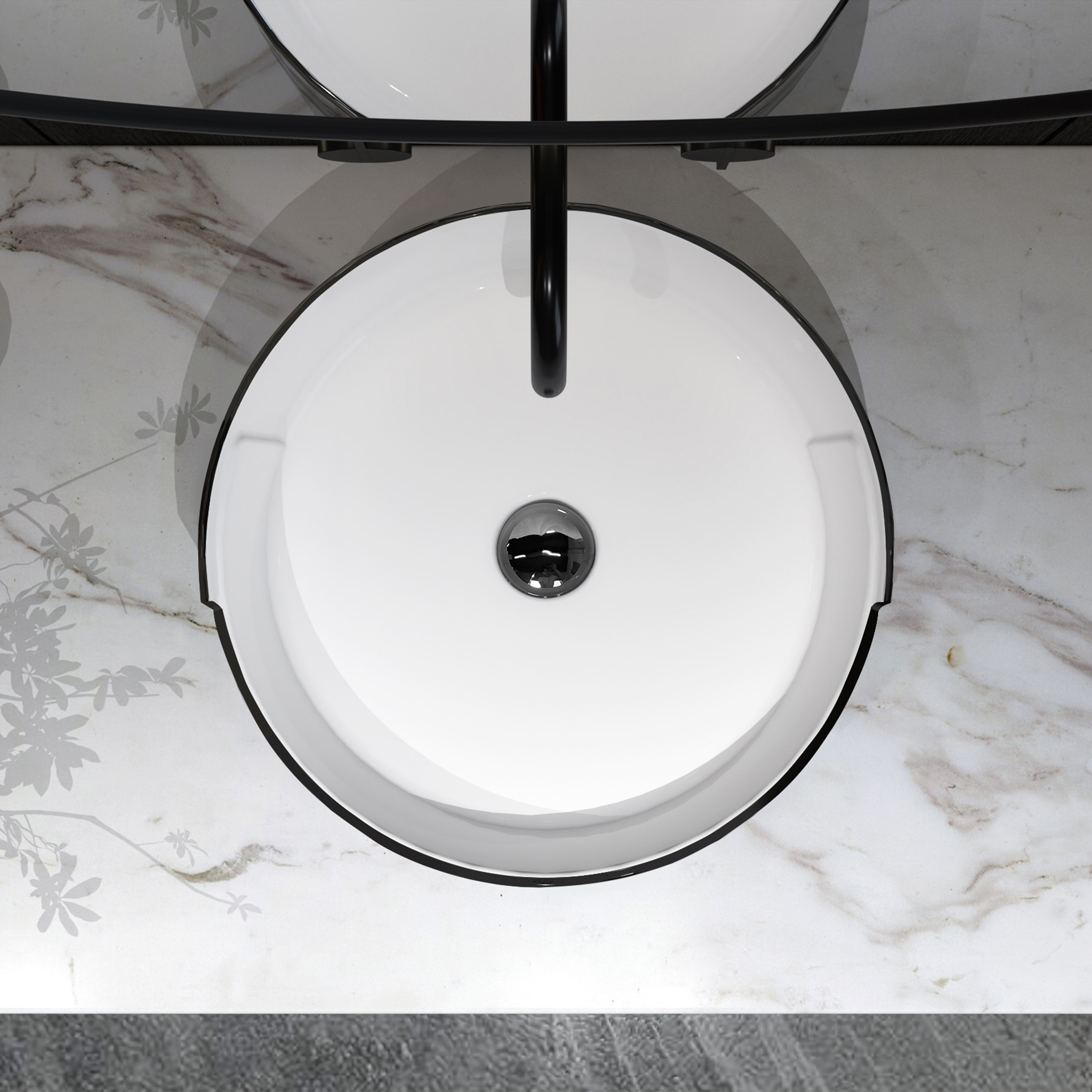 Сосуд MEJE 16,7 × 16,5 дюймов с серебряной полосой, раковина для ванной над столешницей, фарфоровая керамическая раковина для туалетного столика, художественная раковина