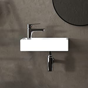 MEJE 16-Inch Bathroom Corner Wall Hung Basin Sink,Small Bathroom Sink, Ceramic White Rectangle Wash Basin (Left Hand)