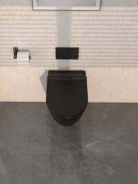 factory low price Small Powder Room Sink - MEJE Wall Hung Toilet Bowl Ceramic Dual Flush including Soft Close Seat, Matt Black – Meje